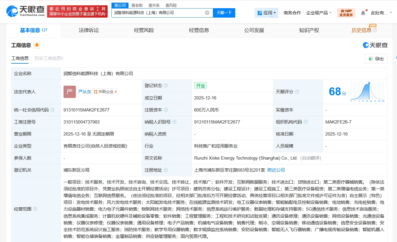 潤(rùn)健股份上海布局新賽道，能源科技公司正式成立進(jìn)軍基礎(chǔ)電信業(yè)務(wù)
